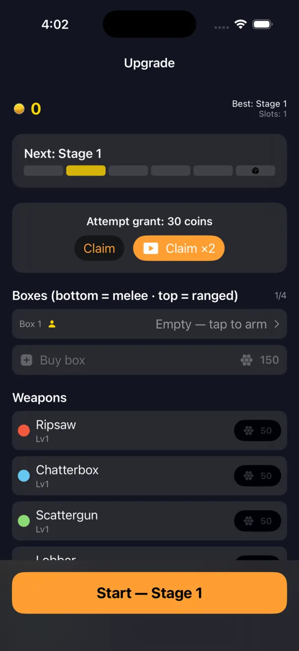 Slime Siege — hub & upgrades