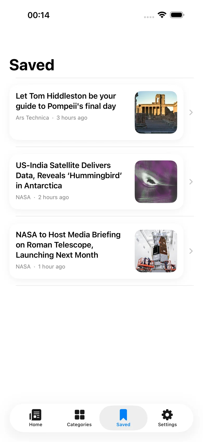 NewsPrism: saved articles