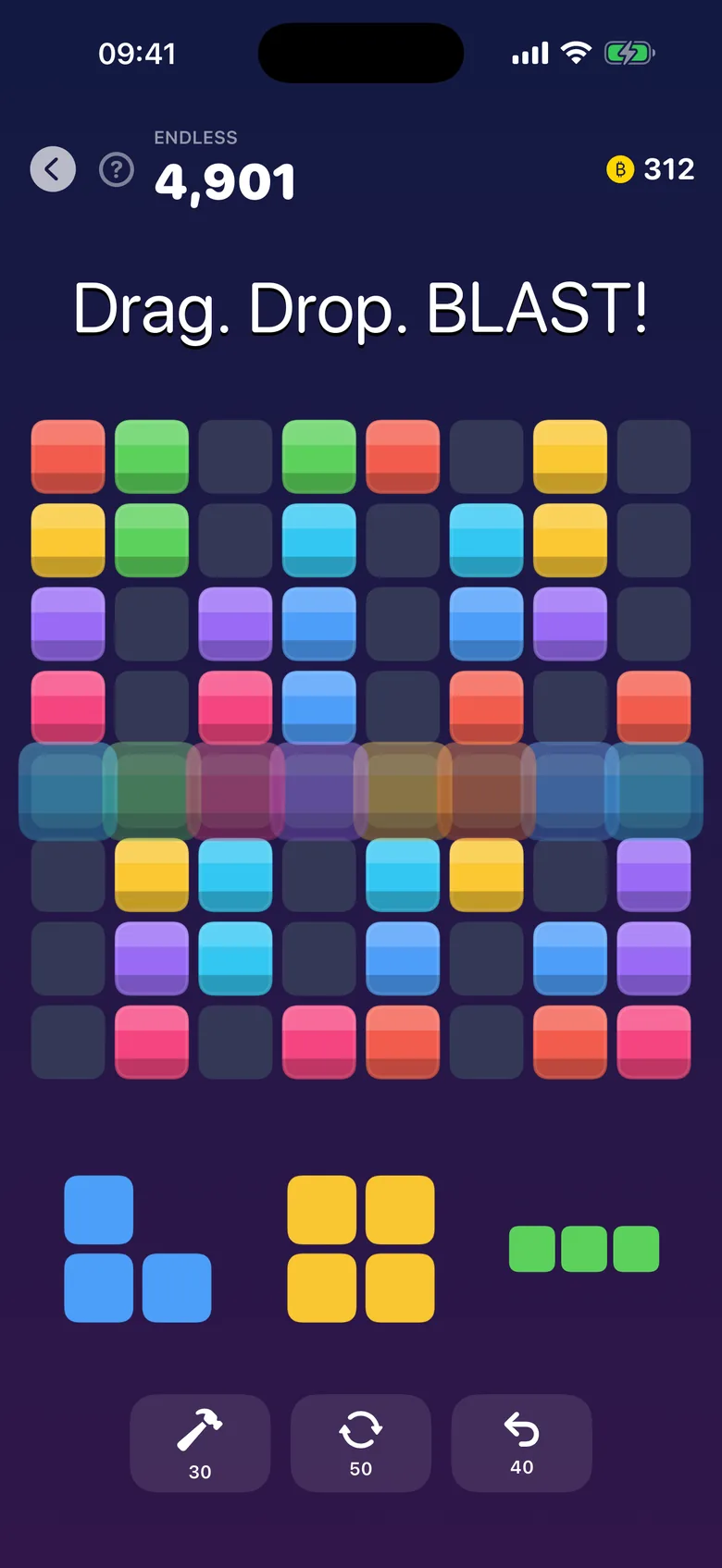 Block Forge: a filled line clearing off the board