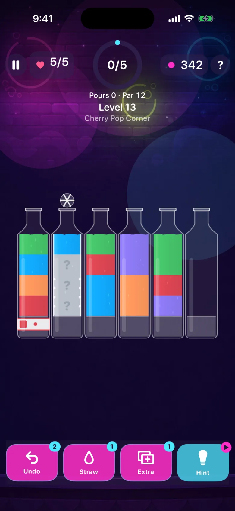 Jelly Fizz: the booster dock — Undo, Straw, Extra Bottle and Hint