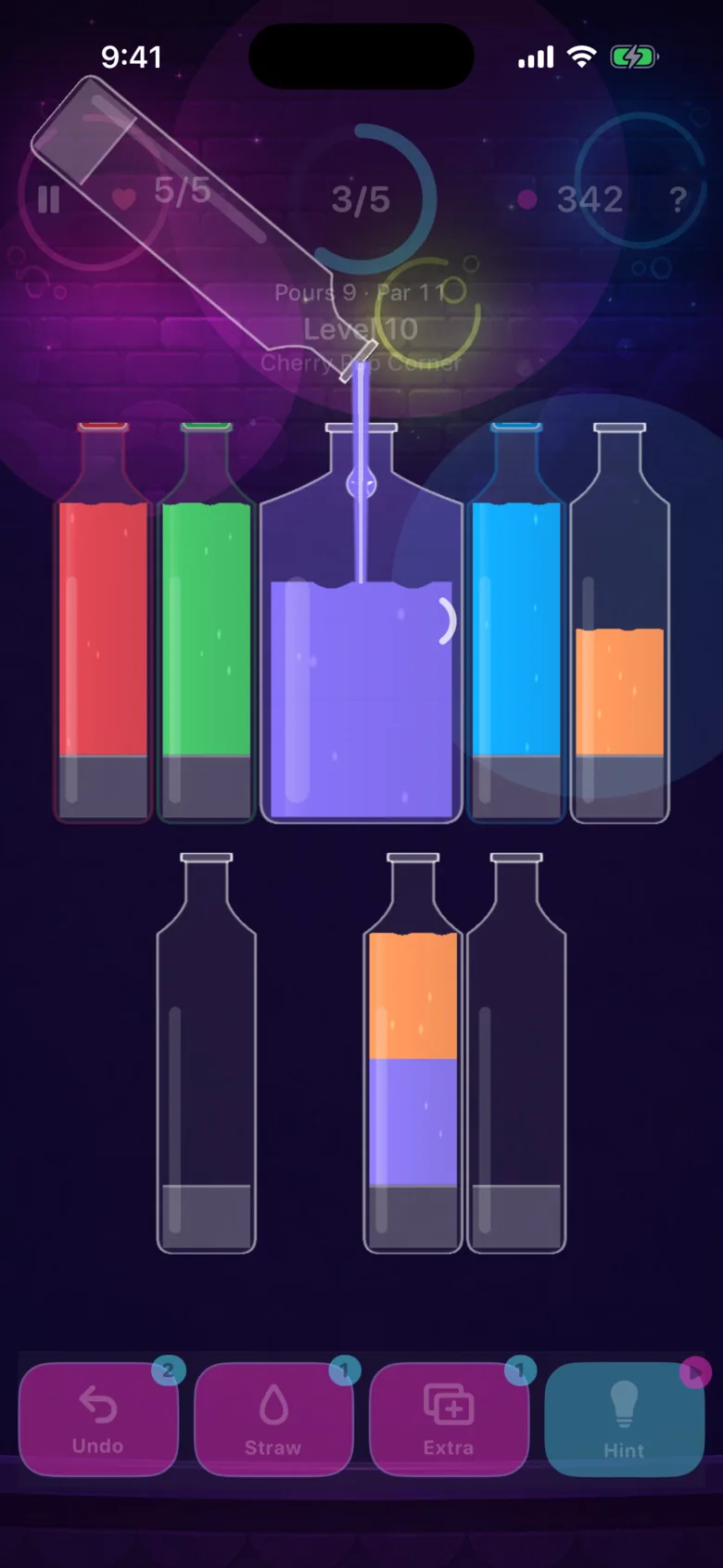 Jelly Fizz: the Party Jug on level 10, filling with purple soda