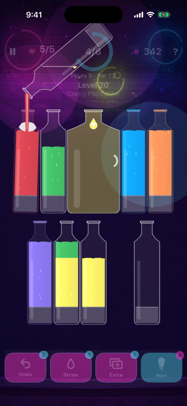 Jelly Fizz: a layer pouring from one bottle into another on level 20